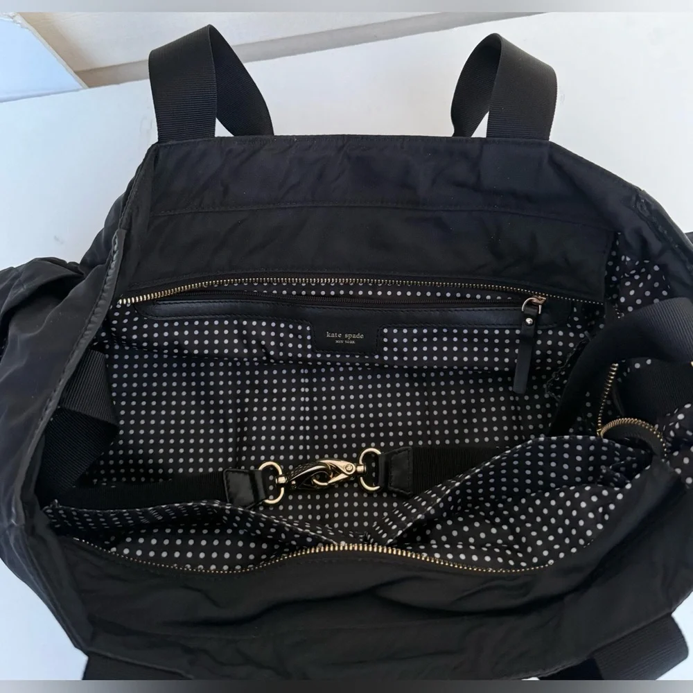 Kate Spade Black Nylon Diaper Baby Bag With Polka Dot Lining And Changing Pad
